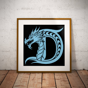 Dragon Styled Letter D, Dragon Alphabet, Monogram Photo Print