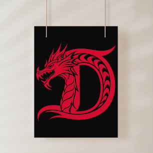 Dragon Styled Letter D, Dragon Alphabet, Monogram Photo Print