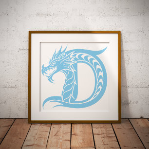 Dragon Styled Letter D, Dragon Alphabet, Monogram Photo Print