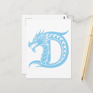 Dragon Styled Letter D, Dragon Alphabet, Monogram Postcard