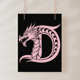 Dragon Styled Letter D, Dragon Alphabet, Monogram Poster