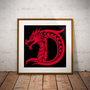 Dragon Styled Letter D, Dragon Alphabet, Monogram Poster