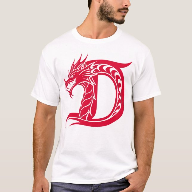 Dragon Styled Letter D, Dragon Alphabet, Monogram T-Shirt (Front)