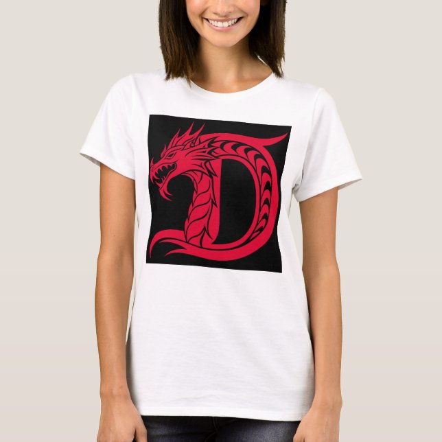 Dragon Styled Letter D, Dragon Alphabet, Monogram T-Shirt (Front)