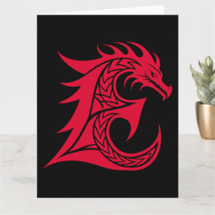 Dragon Styled Letter E, Dragon Alphabet, Monogram Card