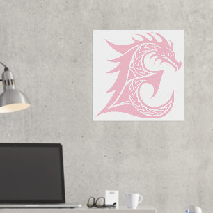 Dragon Styled Letter E, Dragon Alphabet, Monogram Foil Prints