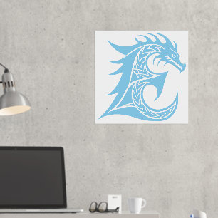 Dragon Styled Letter E, Dragon Alphabet, Monogram Foil Prints