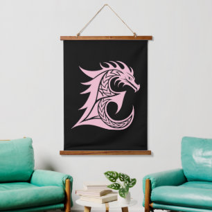 Dragon Styled Letter E, Dragon Alphabet, Monogram Hanging Tapestry