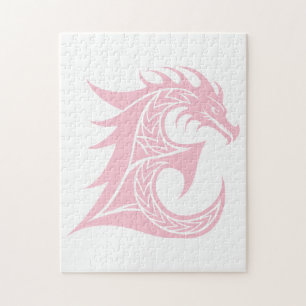 Dragon Styled Letter E, Dragon Alphabet, Monogram Jigsaw Puzzle