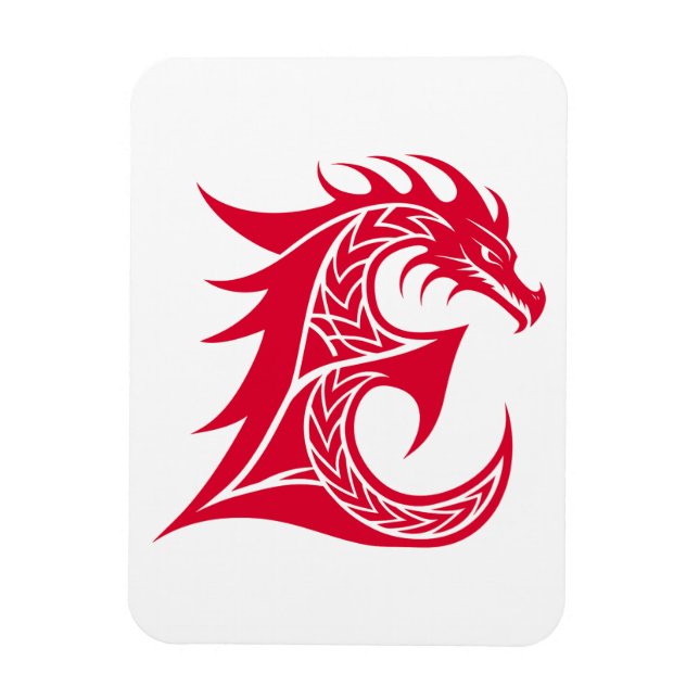 Dragon Styled Letter E, Dragon Alphabet, Monogram Magnet (Vertical)