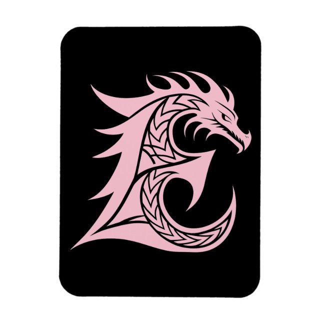 Dragon Styled Letter E, Dragon Alphabet, Monogram Magnet (Vertical)