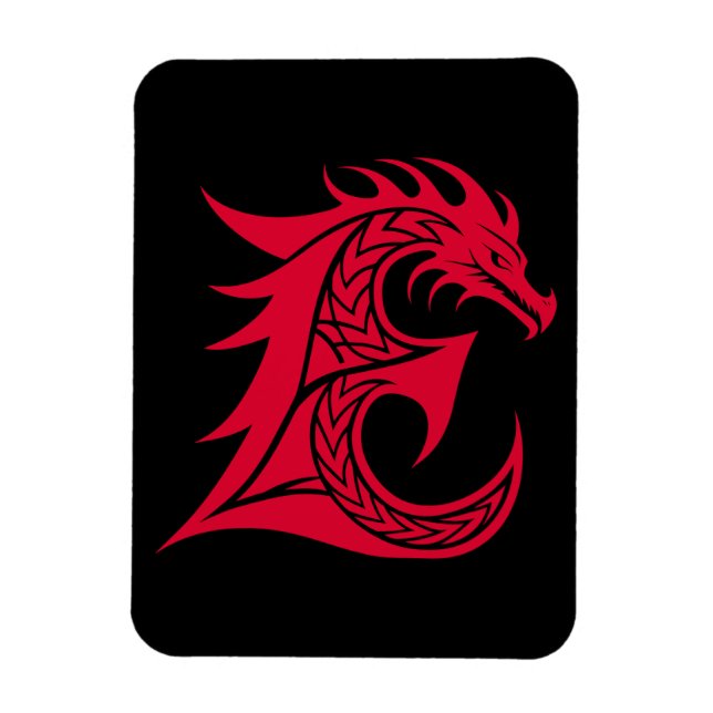 Dragon Styled Letter E, Dragon Alphabet, Monogram Magnet (Vertical)