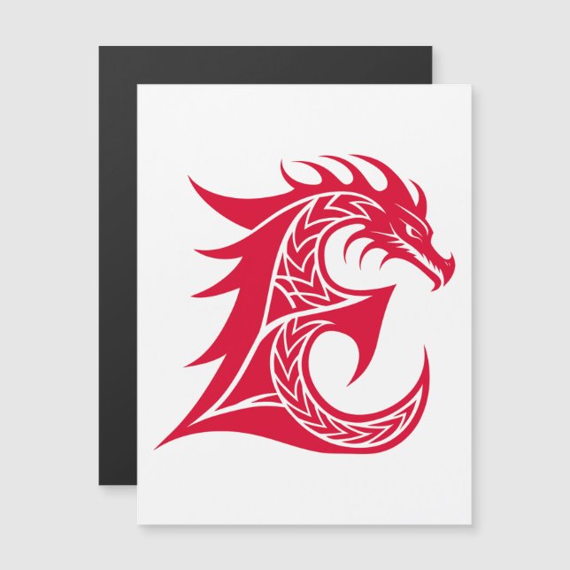 Dragon Styled Letter E, Dragon Alphabet, Monogram Magnetic Invitation (Front/Back)