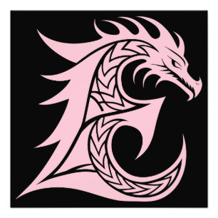 Dragon Styled Letter E, Dragon Alphabet, Monogram Photo Print