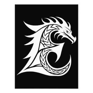 Dragon Styled Letter E, Dragon Alphabet, Monogram Photo Print