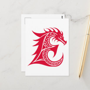 Dragon Styled Letter E, Dragon Alphabet, Monogram Postcard