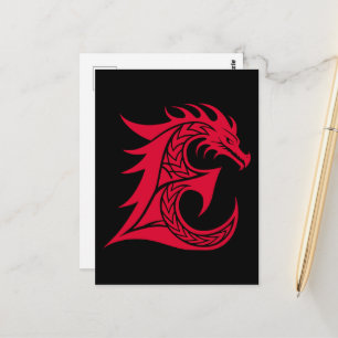 Dragon Styled Letter E, Dragon Alphabet, Monogram Postcard