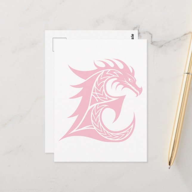 Dragon Styled Letter E, Dragon Alphabet, Monogram Postcard (Front/Back In Situ)