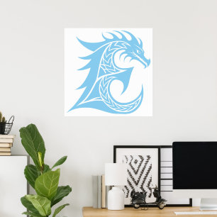 Dragon Styled Letter E, Dragon Alphabet, Monogram Poster