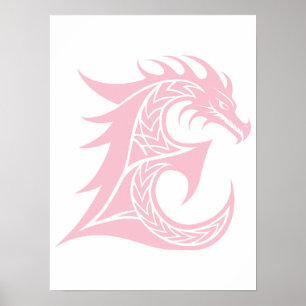 Dragon Styled Letter E, Dragon Alphabet, Monogram Poster