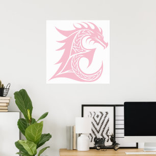 Dragon Styled Letter E, Dragon Alphabet, Monogram Poster