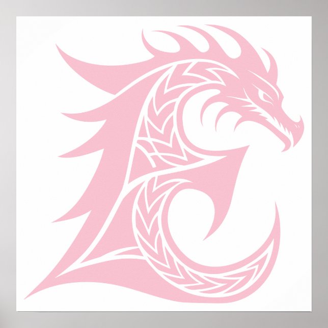 Dragon Styled Letter E, Dragon Alphabet, Monogram Poster (Front)