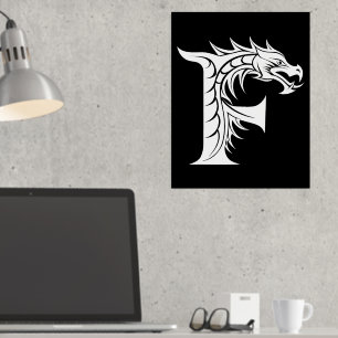 Dragon Styled Letter F, Dragon Alphabet, Monogram Foil Prints