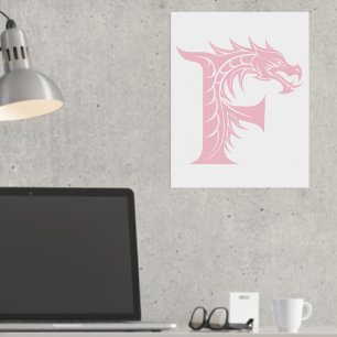 Dragon Styled Letter F, Dragon Alphabet, Monogram Foil Prints