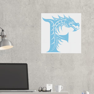 Dragon Styled Letter F, Dragon Alphabet, Monogram Foil Prints