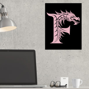 Dragon Styled Letter F, Dragon Alphabet, Monogram Foil Prints