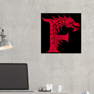 Dragon Styled Letter F, Dragon Alphabet, Monogram Foil Prints