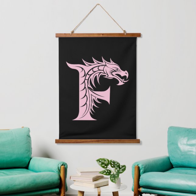 Dragon Styled Letter F, Dragon Alphabet, Monogram Hanging Tapestry (Living Room)