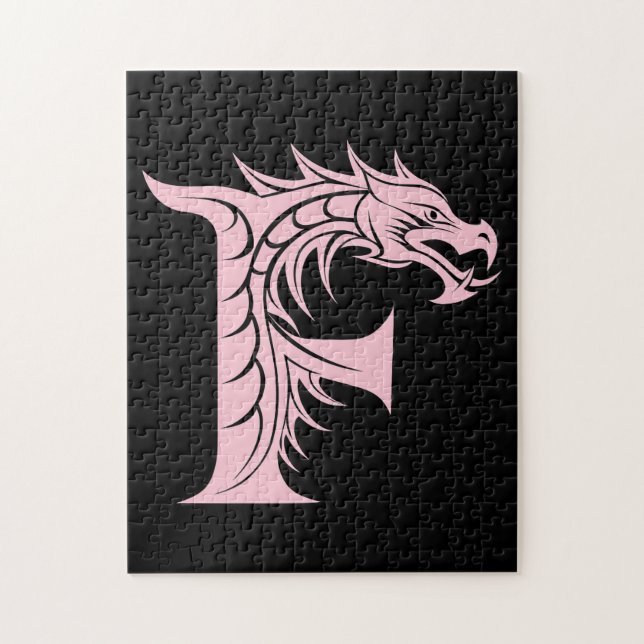 Dragon Styled Letter F, Dragon Alphabet, Monogram Jigsaw Puzzle (Vertical)