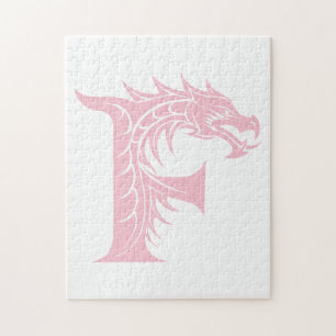 Dragon Styled Letter F, Dragon Alphabet, Monogram Jigsaw Puzzle