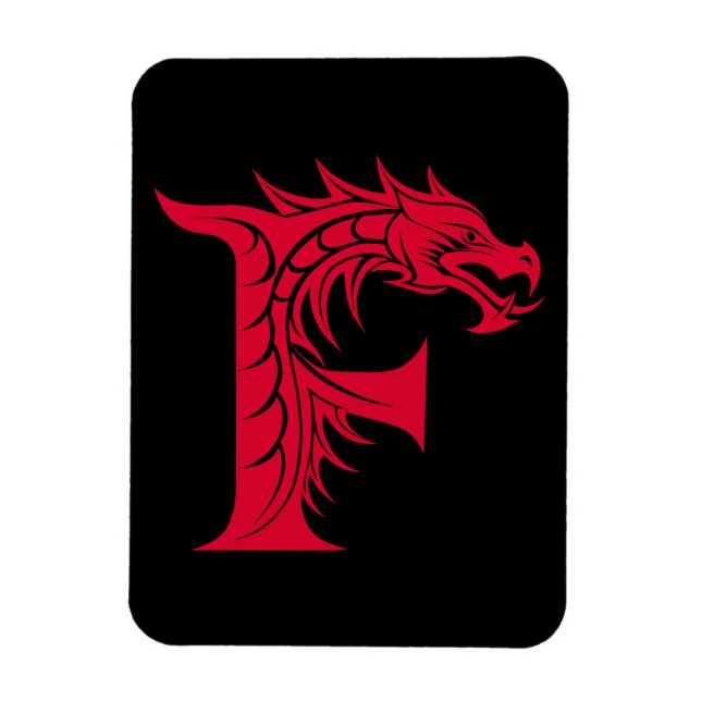 Dragon Styled Letter F, Dragon Alphabet, Monogram Magnet (Vertical)