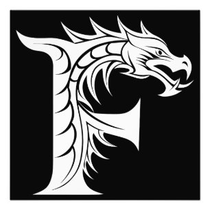Dragon Styled Letter F, Dragon Alphabet, Monogram Photo Print