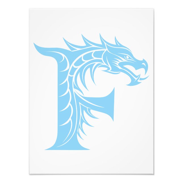 Dragon Styled Letter F, Dragon Alphabet, Monogram Photo Print (Front)