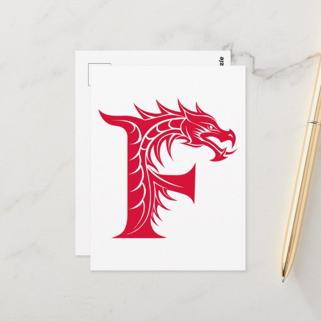 Dragon Styled Letter F, Dragon Alphabet, Monogram Postcard (Front/Back In Situ)