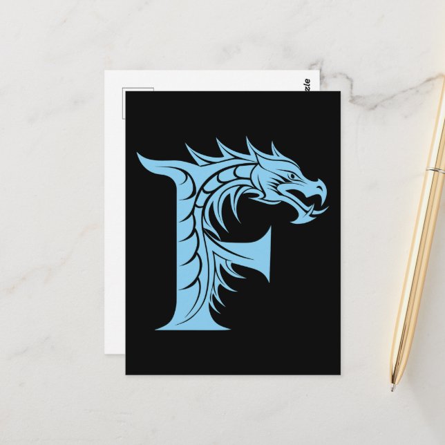 Dragon Styled Letter F, Dragon Alphabet, Monogram Postcard (Front/Back In Situ)