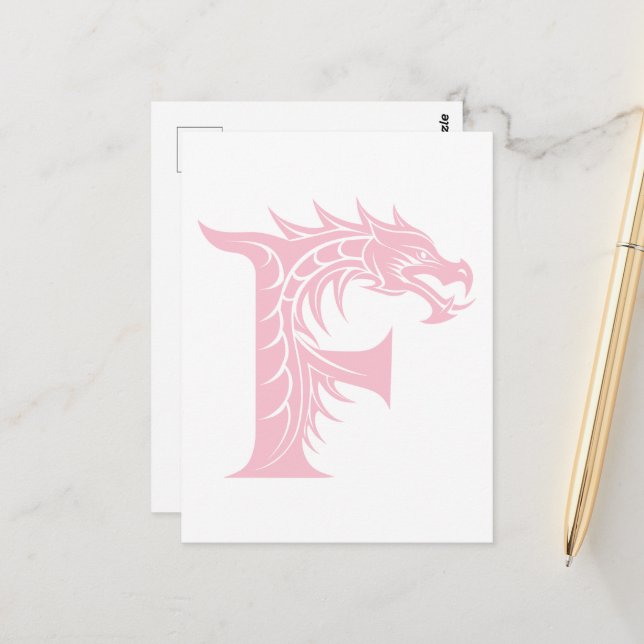 Dragon Styled Letter F, Dragon Alphabet, Monogram Postcard (Front/Back In Situ)