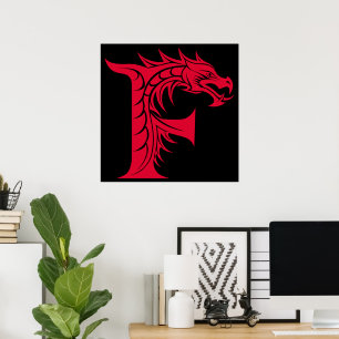 Dragon Styled Letter F, Dragon Alphabet, Monogram Poster