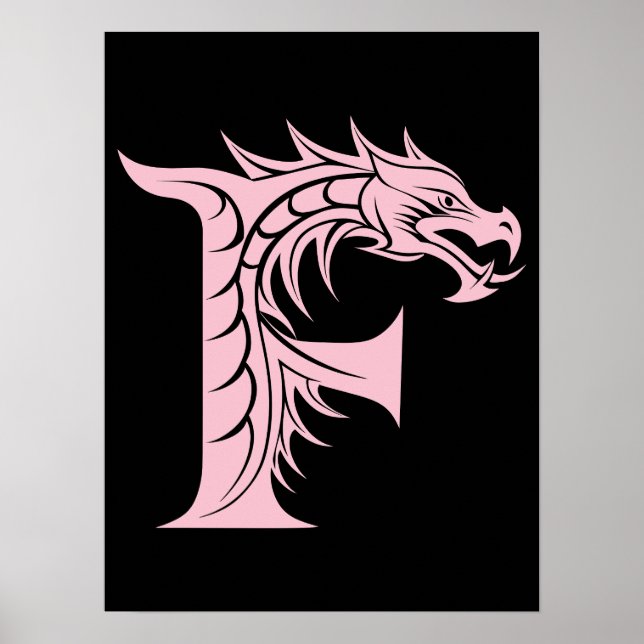 Dragon Styled Letter F, Dragon Alphabet, Monogram Poster (Front)