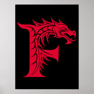 Dragon Styled Letter F, Dragon Alphabet, Monogram Poster