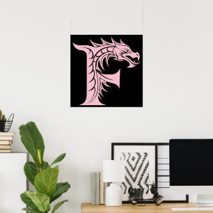 Dragon Styled Letter F, Dragon Alphabet, Monogram Poster