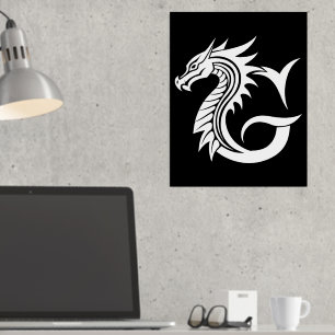 Dragon Styled Letter G, Dragon Alphabet, Monogram Foil Prints