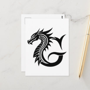 Dragon Styled Letter G, Dragon Alphabet, Monogram Postcard