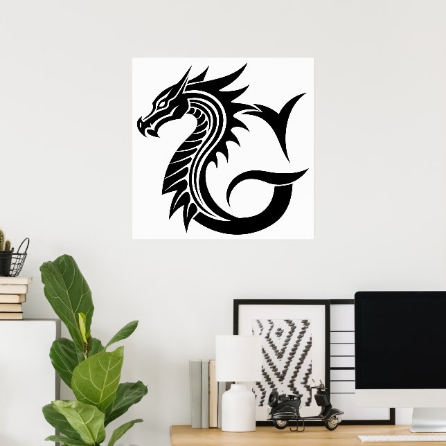 Dragon Styled Letter G, Dragon Alphabet, Monogram Poster (Home Office)