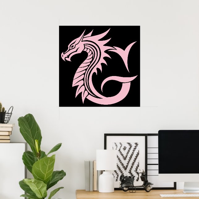 Dragon Styled Letter G, Dragon Alphabet, Monogram Poster (Home Office)