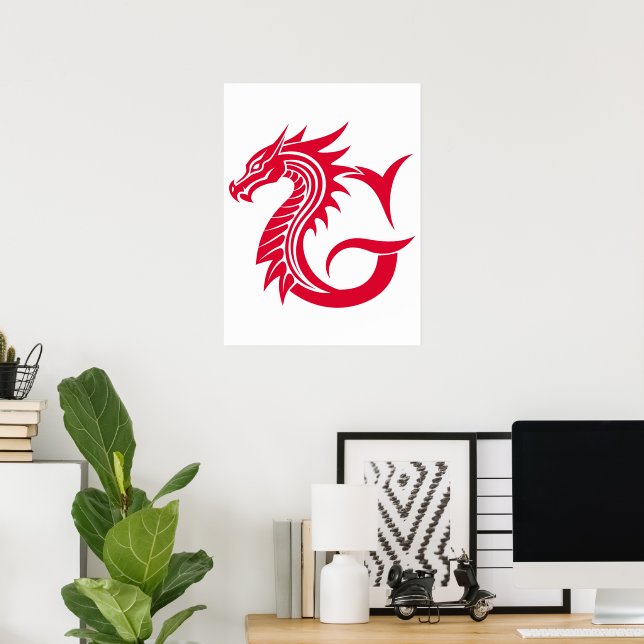 Dragon Styled Letter G, Dragon Alphabet, Monogram Poster (Home Office)
