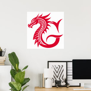 Dragon Styled Letter G, Dragon Alphabet, Monogram Poster